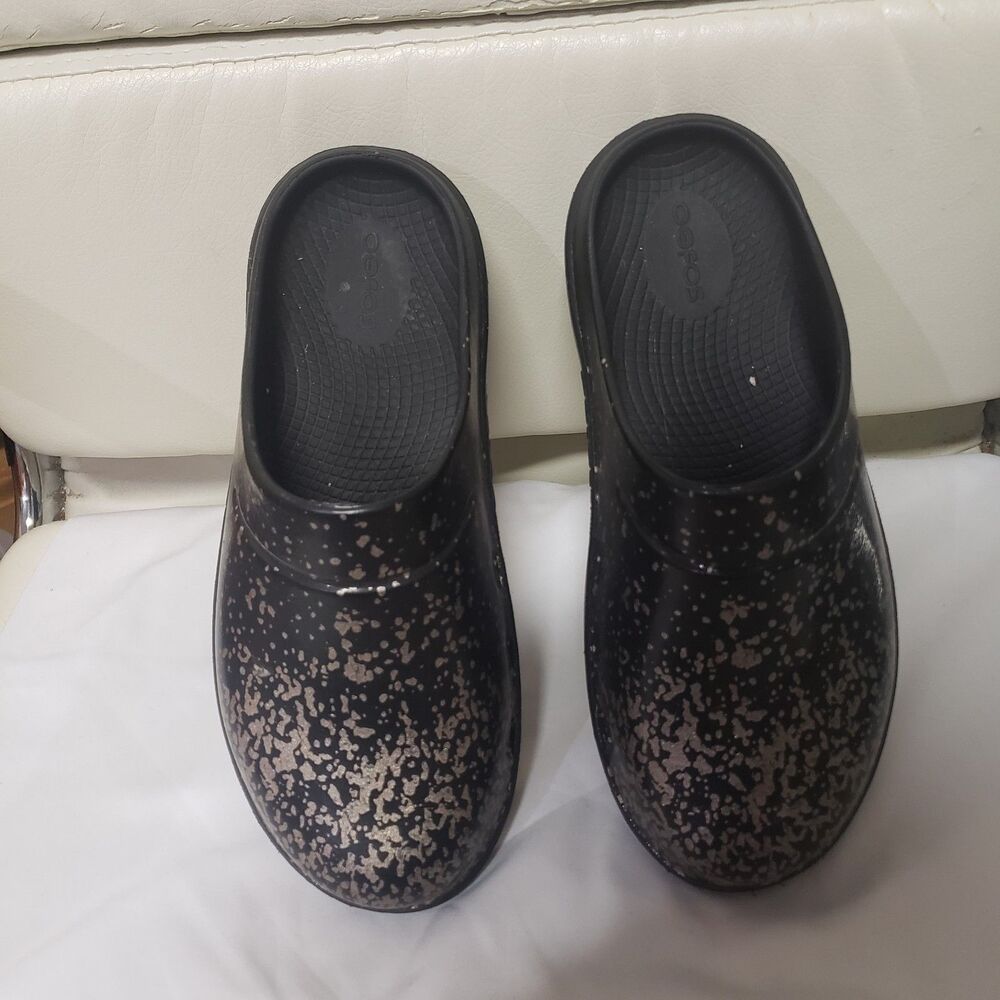 OOFOS Black Gold Speckled Oofos Mule Slip Ons 5M 7W #C1